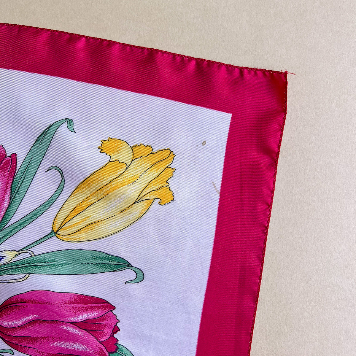 1980s Red and Blue Floral Print Silk Scarf