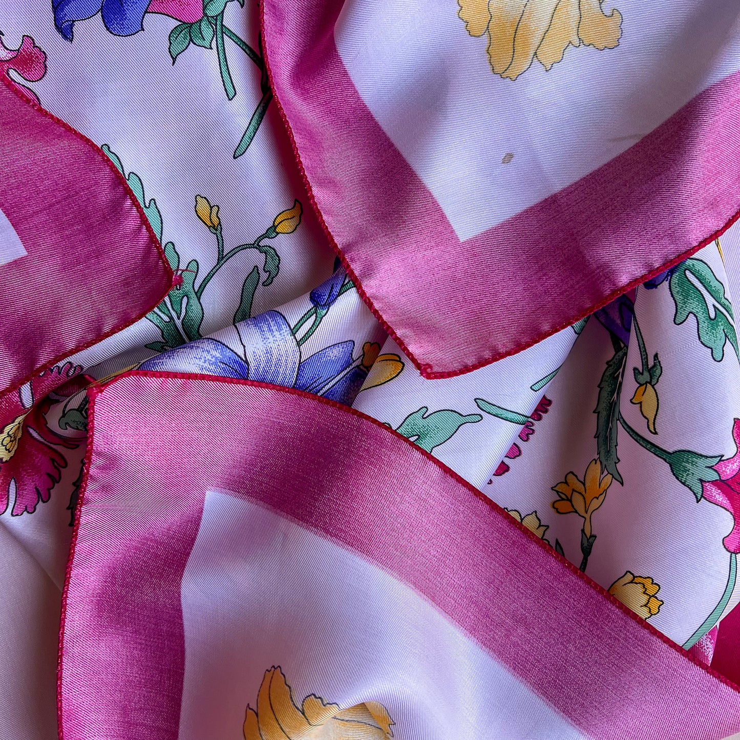 1980s Red and Blue Floral Print Silk Scarf