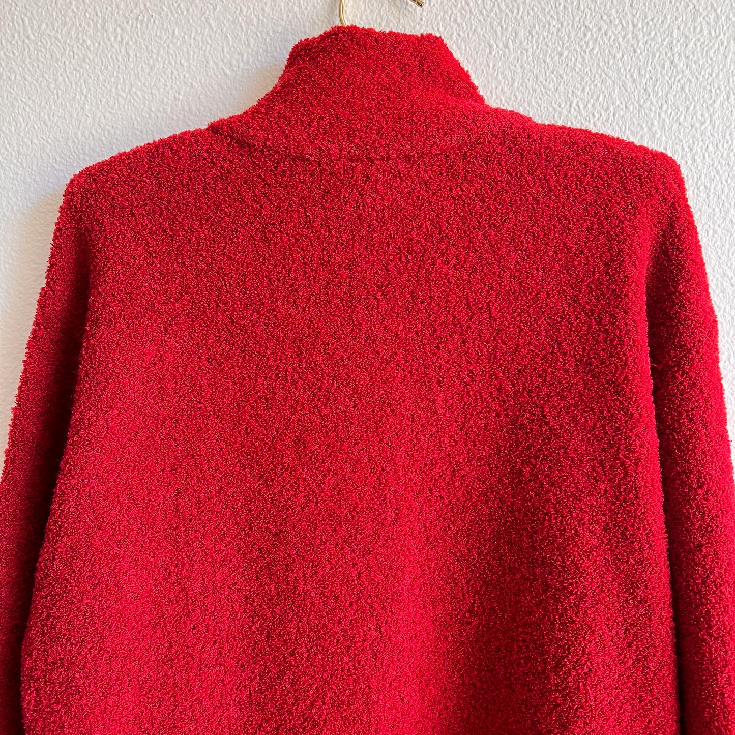 1980s Red Boucle Cardigan With Flower Brooch (M/L)