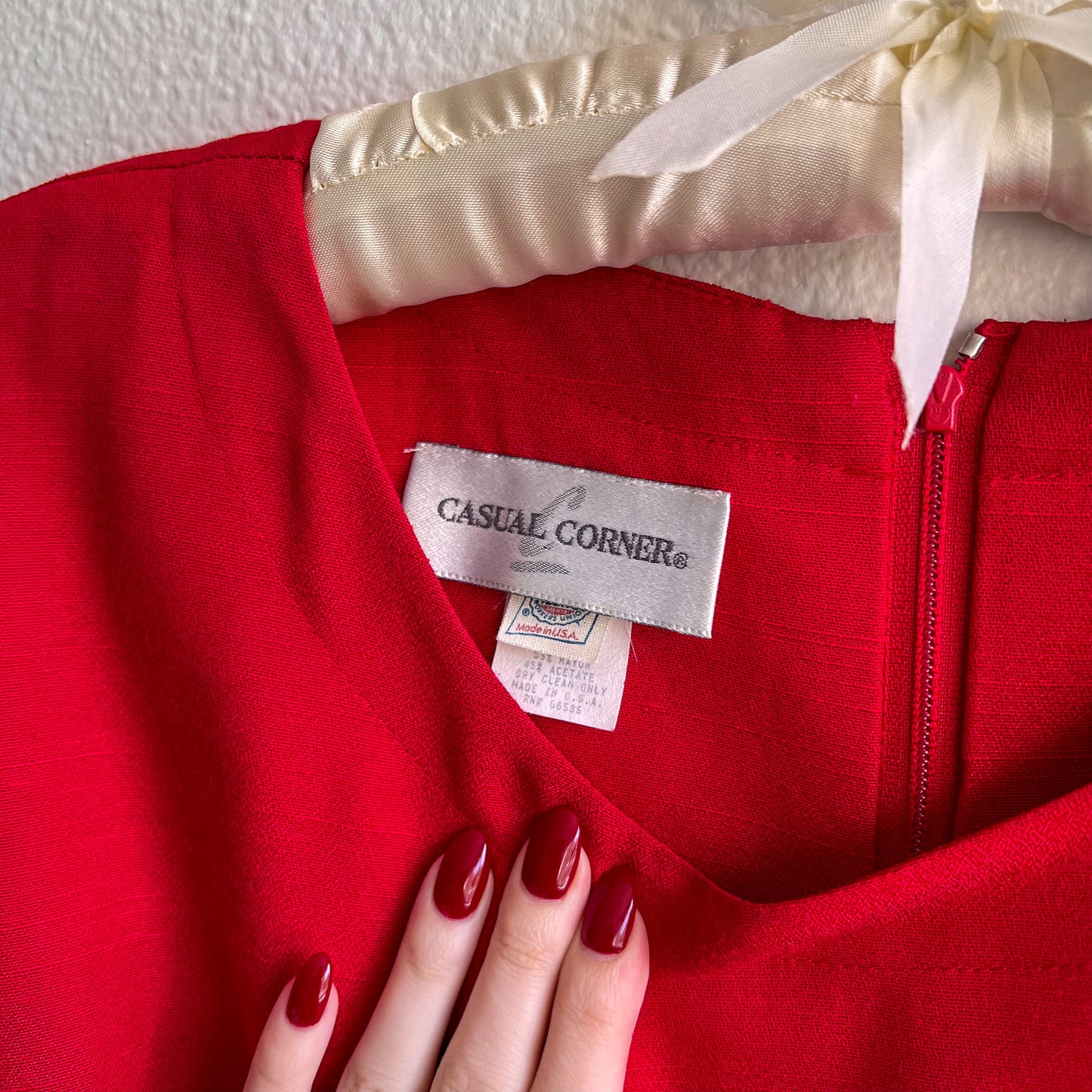 1980s Bright Red Dress With Pleated Flounce Hemline (L)