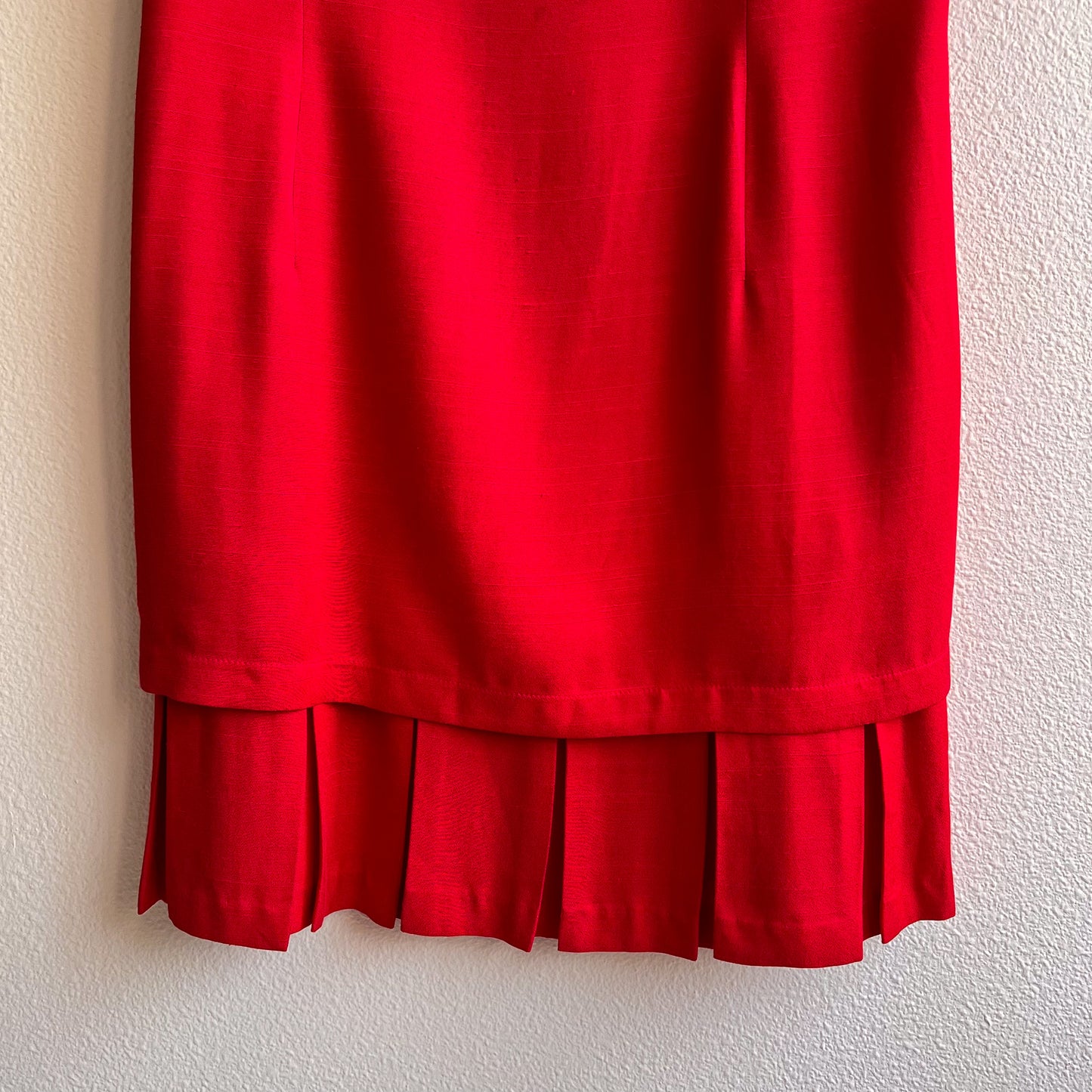 1980s Bright Red Dress With Pleated Flounce Hemline (L)