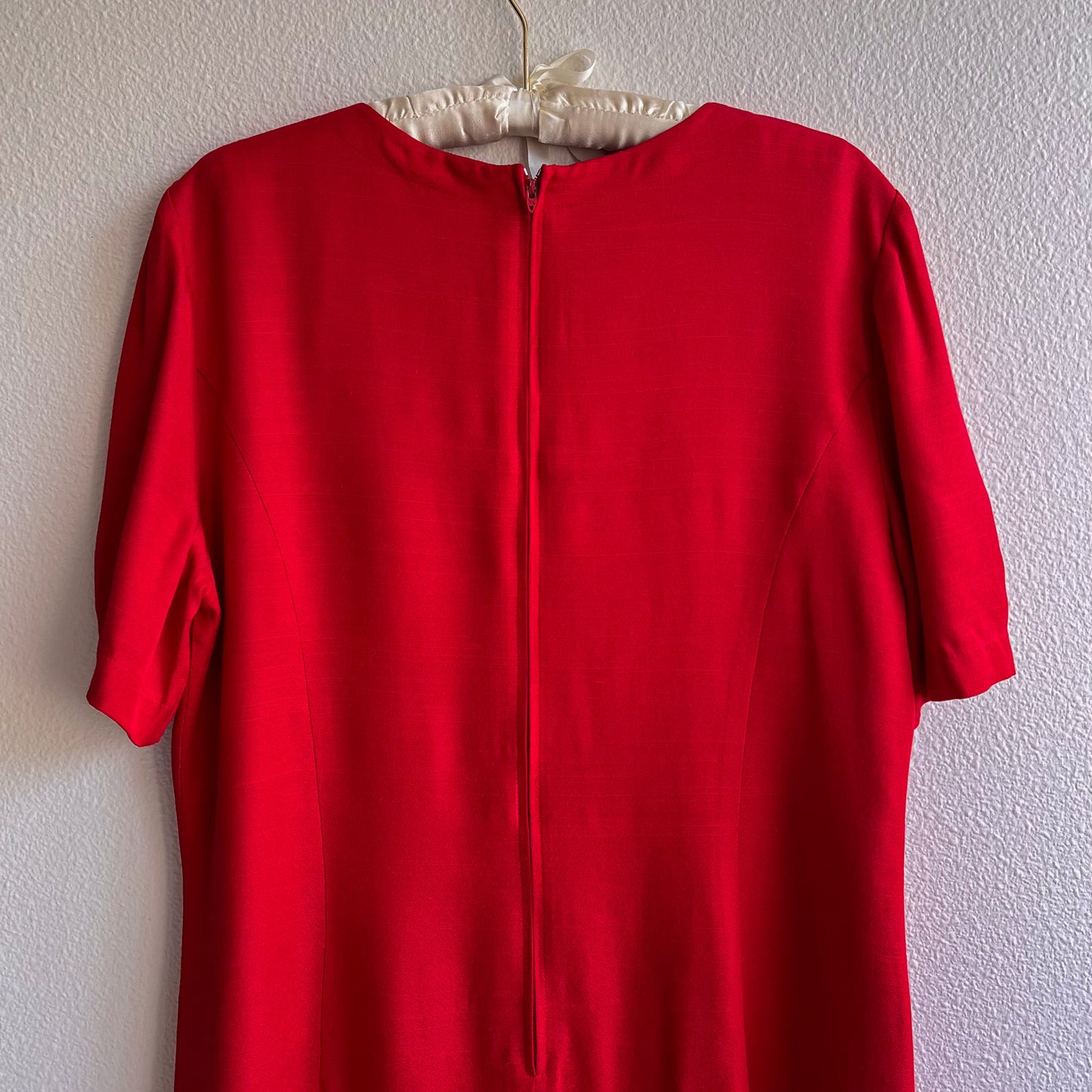 1980s Bright Red Dress With Pleated Flounce Hemline (L)