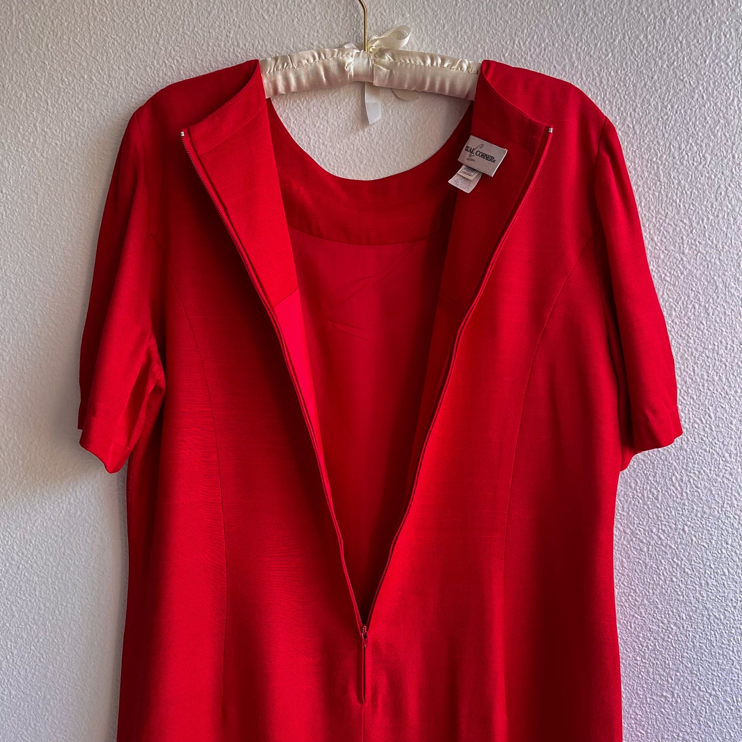 1980s Bright Red Dress With Pleated Flounce Hemline (L)