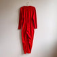 1980s Bright Red and Gold Belted Jumpsuit (M/L)