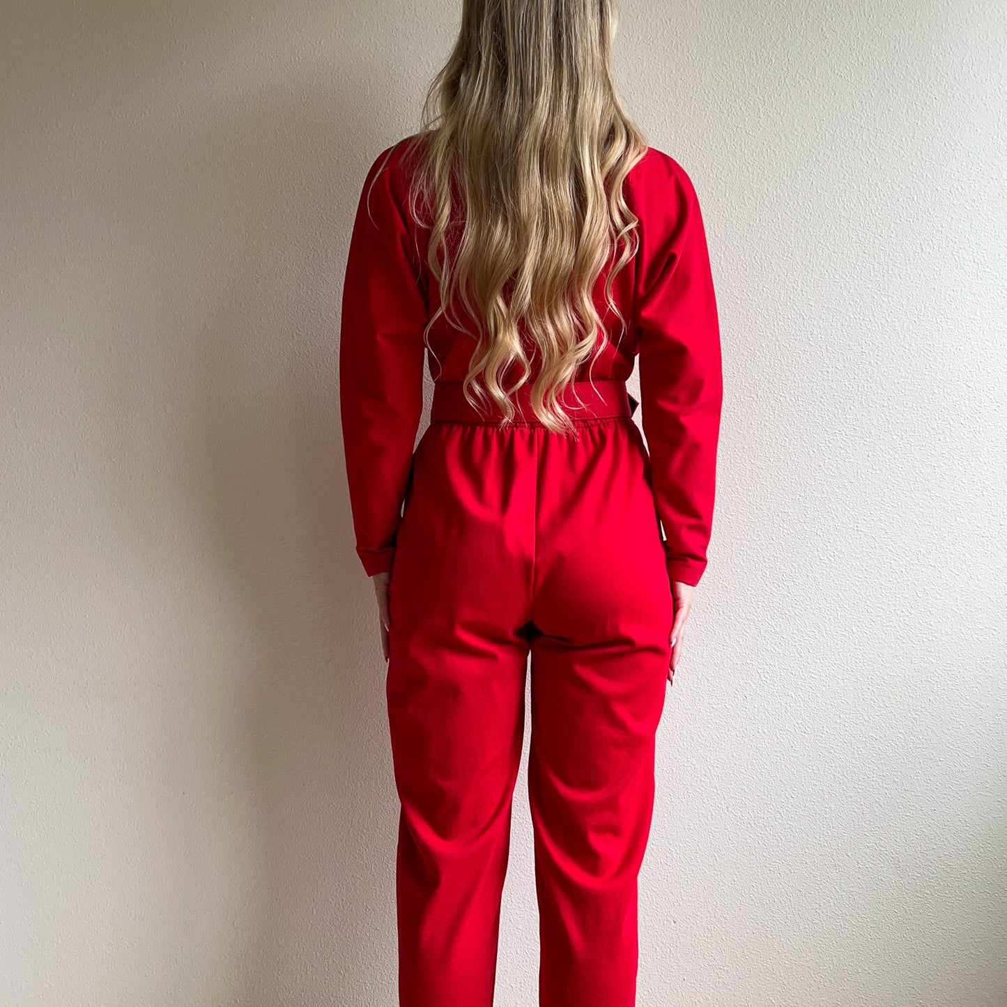 1980s Bright Red and Gold Belted Jumpsuit (M/L)