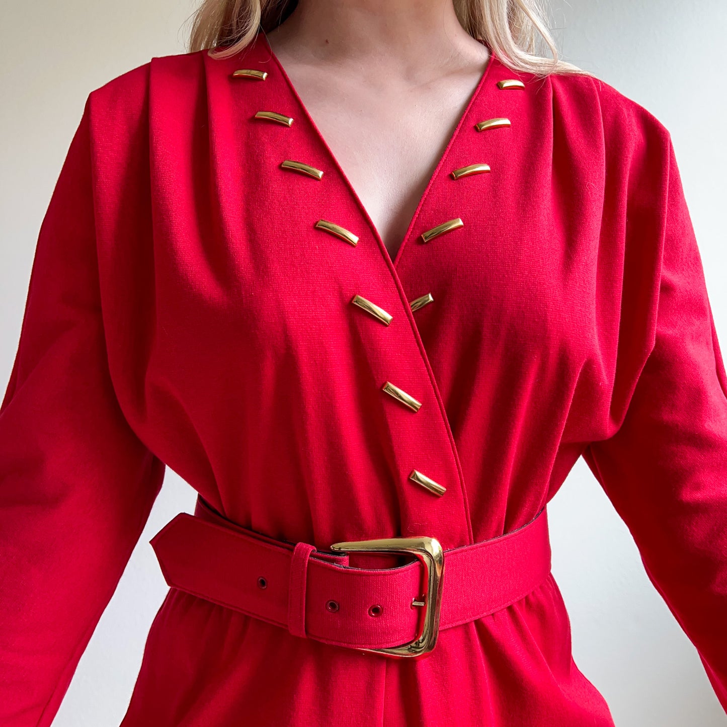 1980s Bright Red and Gold Belted Jumpsuit (M/L)