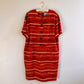 1980s Red and Orange Print Buttoned Dress (L/XL)