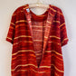 1980s Red and Orange Print Buttoned Dress (L/XL)