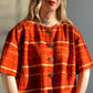 1980s Red and Orange Print Buttoned Dress (L/XL)