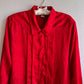 1980s Red Silk Jacquard Buttoned Blouse (L/XL)