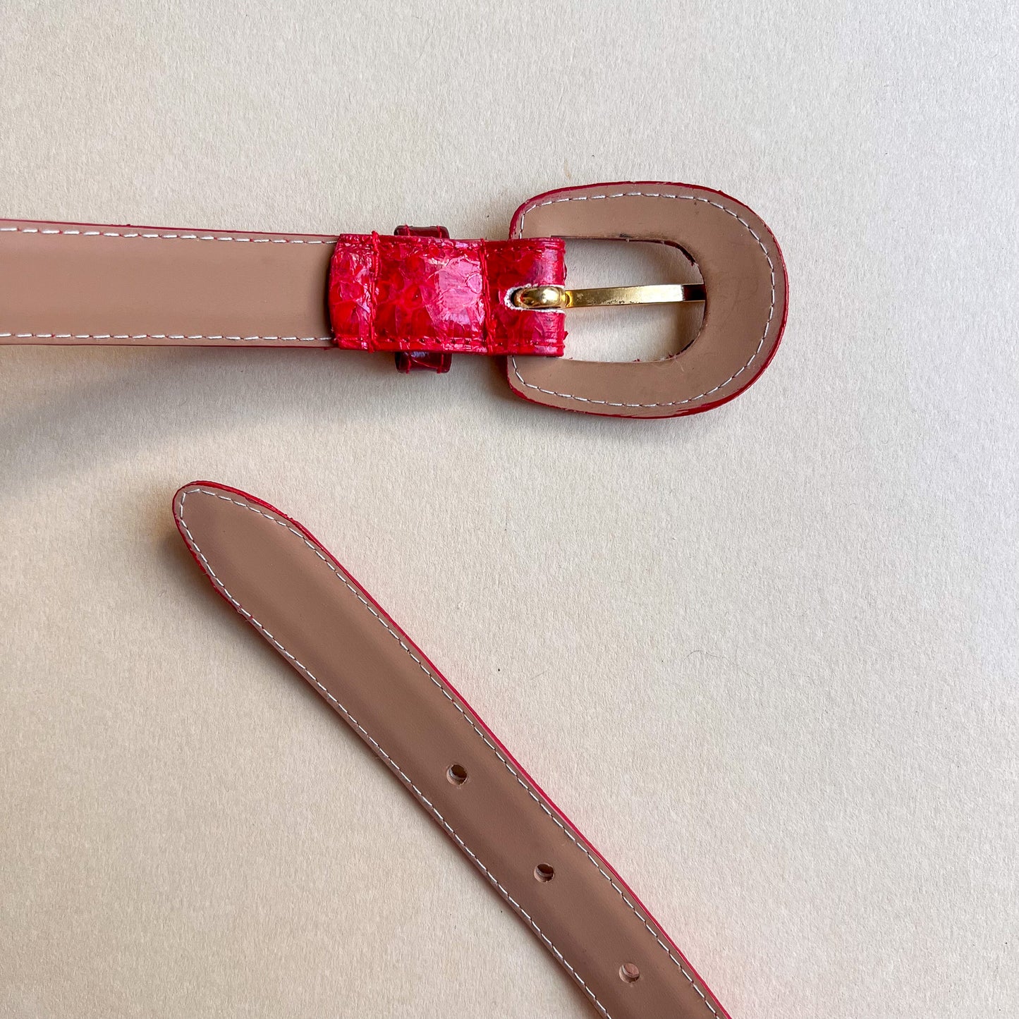 1980s Genuine Snakeskin Red Leather Belt (M/L)