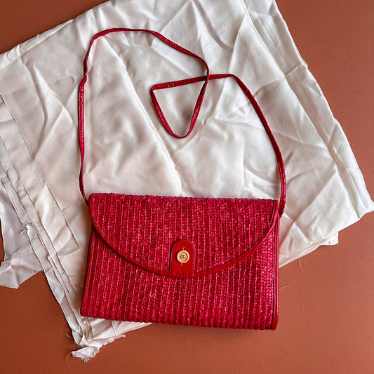 1980s Red Straw Shoulder Bag