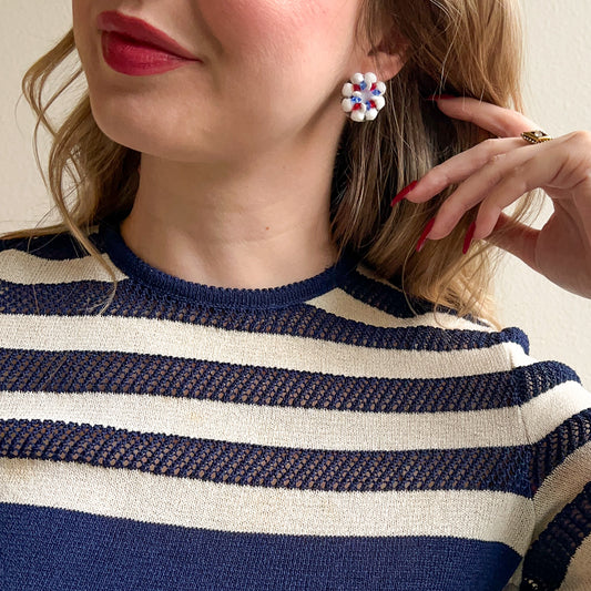 1980s Red, White, and Blue Clip-On Earrings