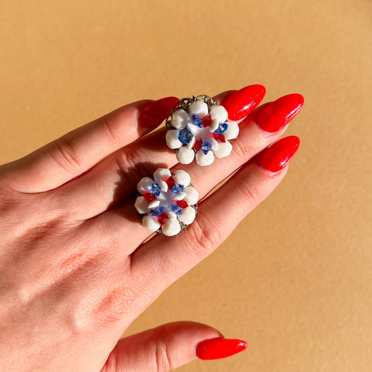 1980s Red, White, and Blue Clip-On Earrings