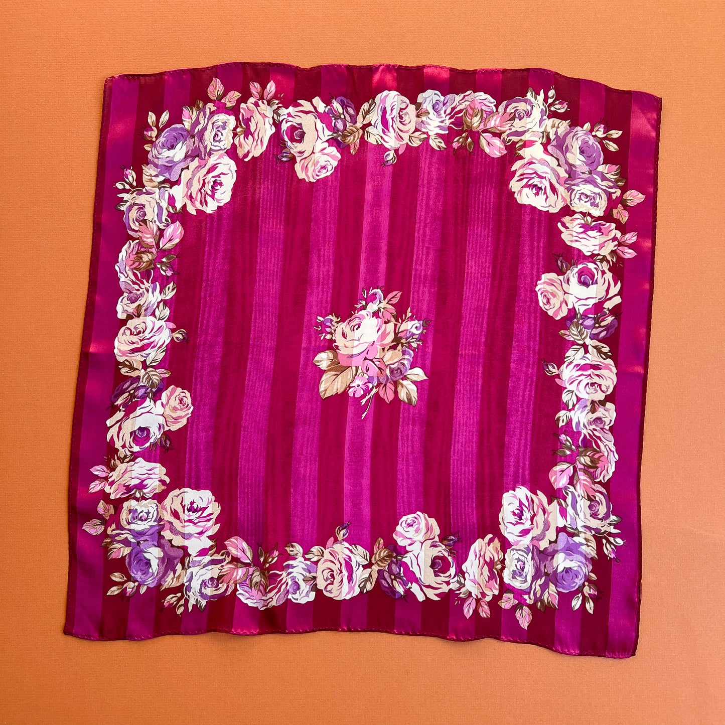 1980s Small Purple Scarf With Roses