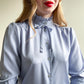 1980s Soft Blue Blouse With Ruffled Collar (S)