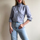 1980s Soft Blue Blouse With Ruffled Collar (S)