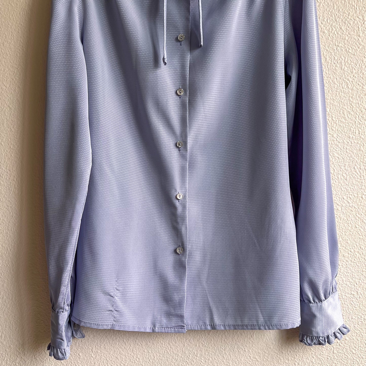 1980s Soft Blue Blouse With Ruffled Collar (S)