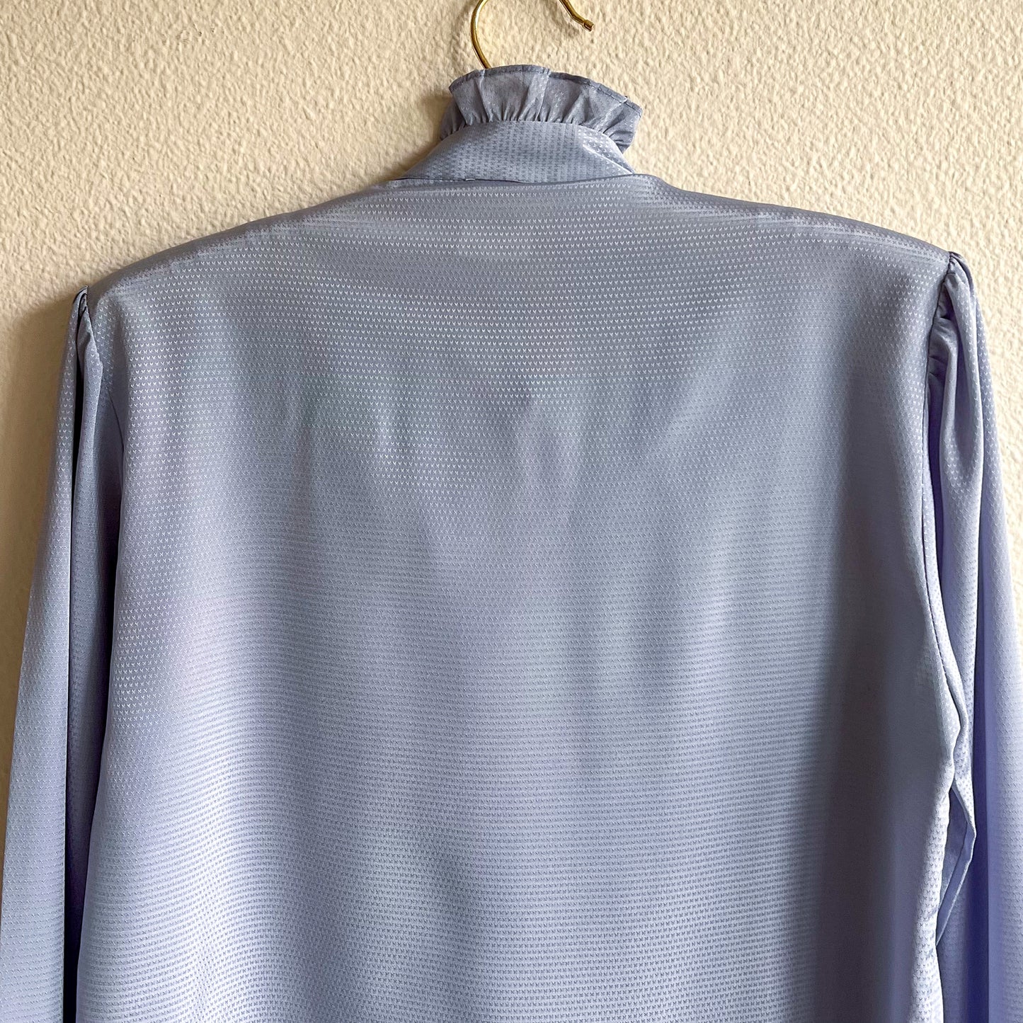 1980s Soft Blue Blouse With Ruffled Collar (S)