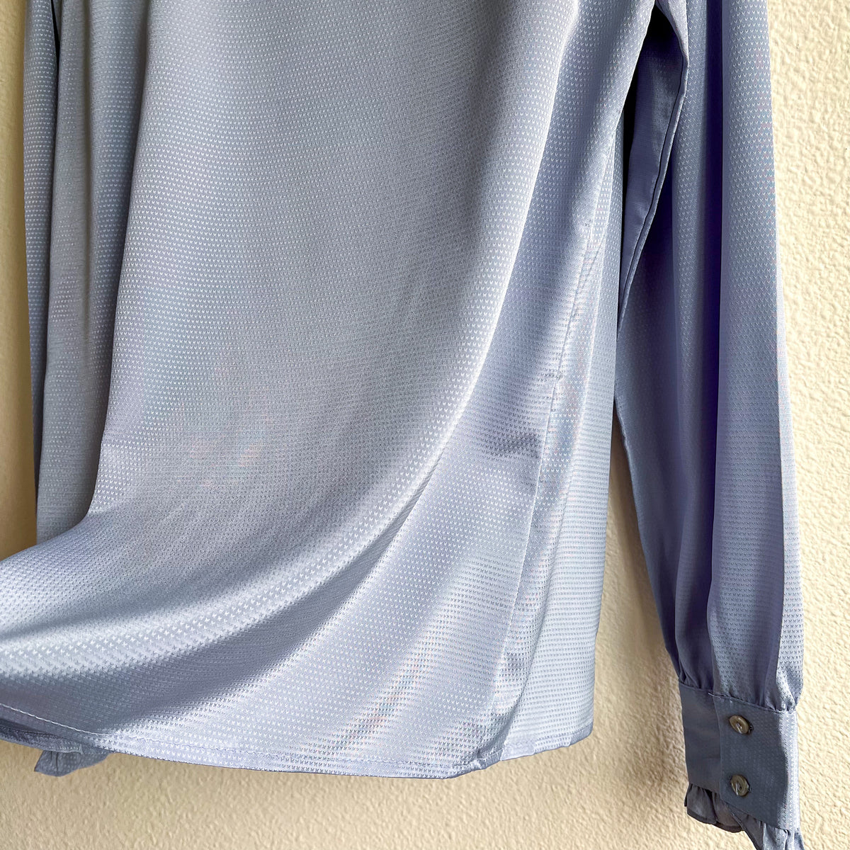 1980s Soft Blue Blouse With Ruffled Collar (S)