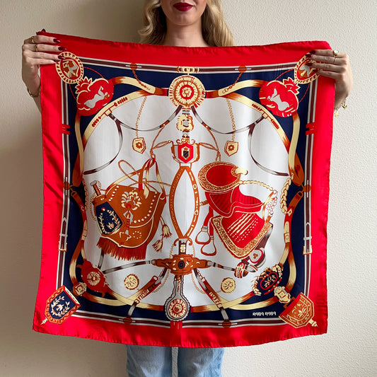 1980s Southwest-Themed Equestrian Silk Scarf