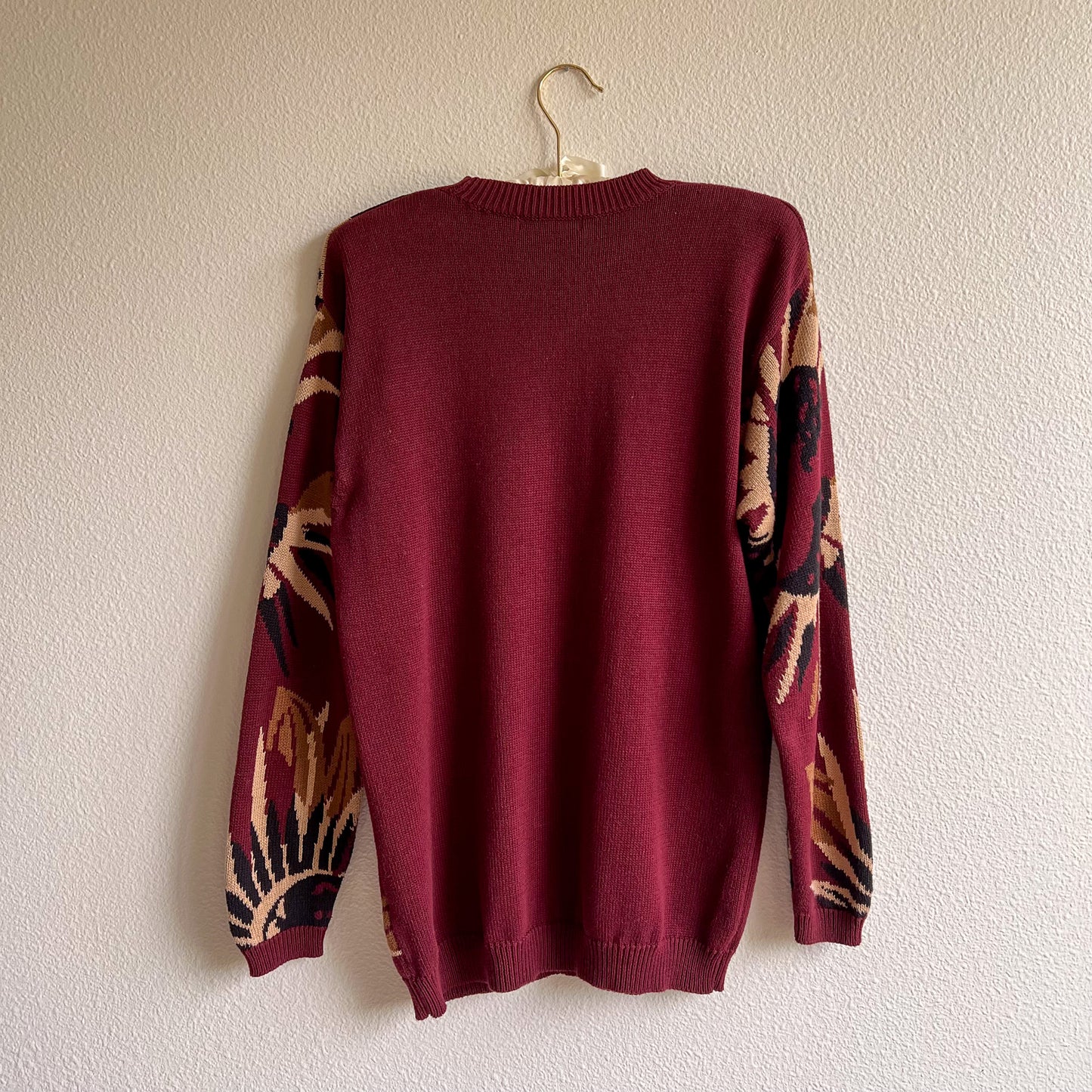 1980s Burgundy Sweater With Sunflower Pattern (M/L)