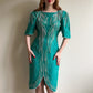 1980s Teal Silk Party Dress With Beading (M)