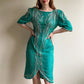 1980s Teal Silk Party Dress With Beading (M)