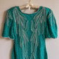 1980s Teal Silk Party Dress With Beading (M)