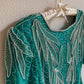 1980s Teal Silk Party Dress With Beading (M)