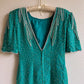 1980s Teal Silk Party Dress With Beading (M)