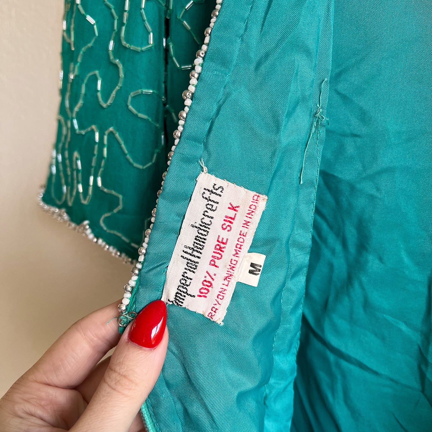 1980s Teal Silk Party Dress With Beading (M)