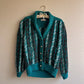 1980s Teal Pattern Cardigan With Iridescent Threads (M/L)