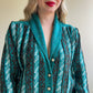 1980s Teal Pattern Cardigan With Iridescent Threads (M/L)