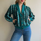 1980s Teal Pattern Cardigan With Iridescent Threads (M/L)