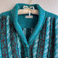 1980s Teal Pattern Cardigan With Iridescent Threads (M/L)