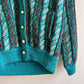 1980s Teal Pattern Cardigan With Iridescent Threads (M/L)