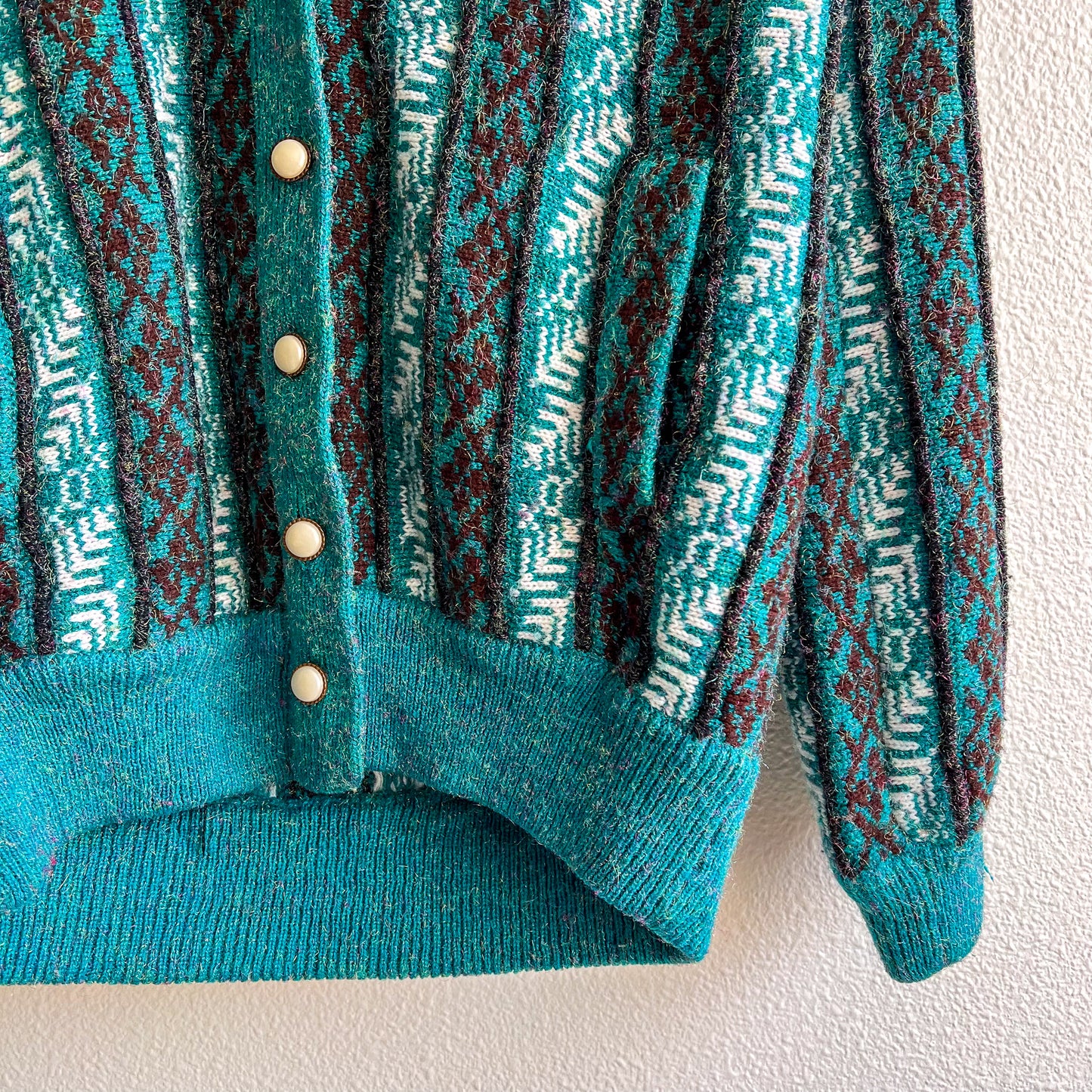 1980s Teal Pattern Cardigan With Iridescent Threads (M/L)