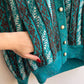 1980s Teal Pattern Cardigan With Iridescent Threads (M/L)