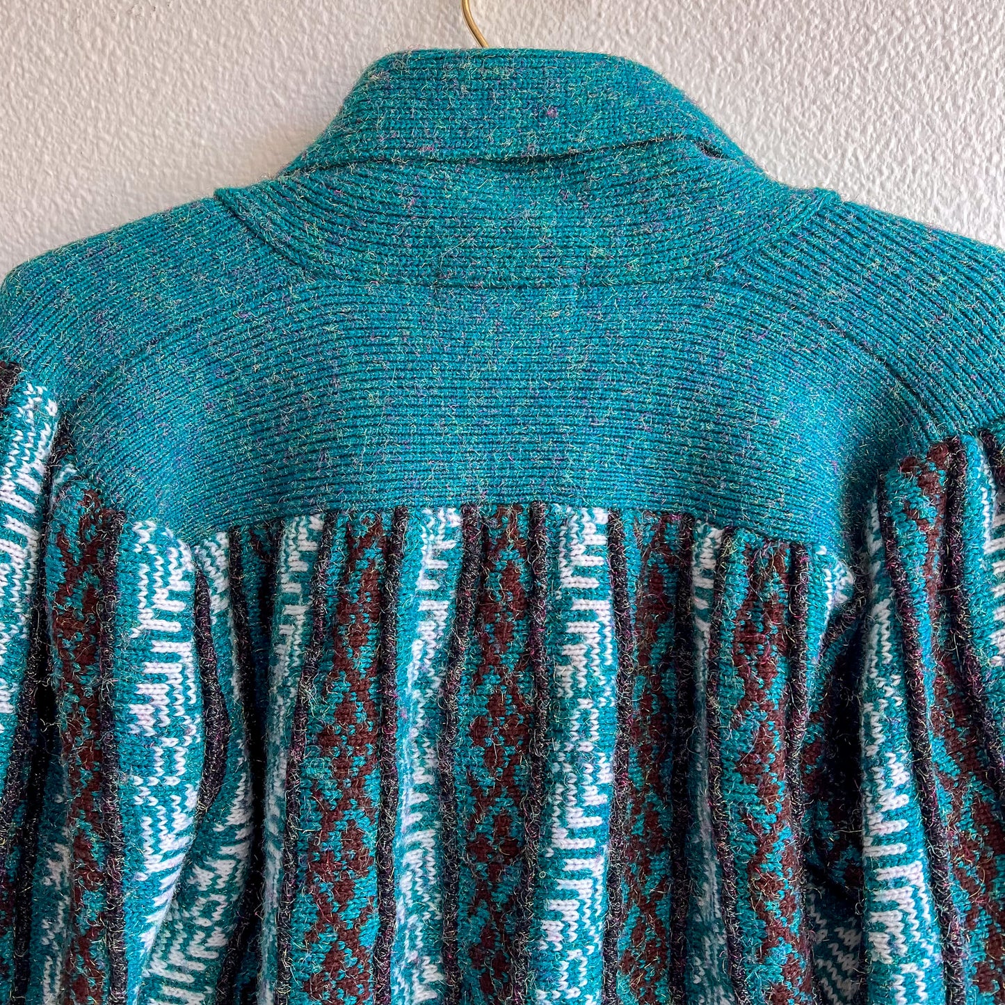 1980s Teal Pattern Cardigan With Iridescent Threads (M/L)
