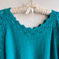 1980s Teal Short Sleeve Sweater With Crochet Details (L/XL)