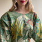 1980s Tropical Bird Print Dress With Metallic Threads (L)