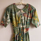 1980s Tropical Bird Print Dress With Metallic Threads (L)