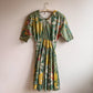 1980s Tropical Bird Print Dress With Metallic Threads (L)