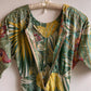 1980s Tropical Bird Print Dress With Metallic Threads (L)