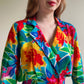 1980s Vibrant Tropical Print Cropped Blouse (M/L)