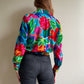1980s Vibrant Tropical Print Cropped Blouse (M/L)