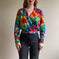 1980s Vibrant Tropical Print Cropped Blouse (M/L)