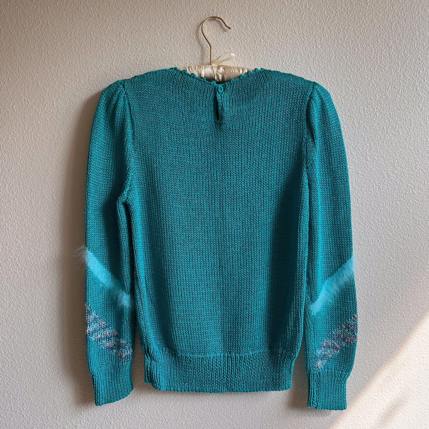 1980s Turquoise Fuzzy Knit Sweater (S/M)
