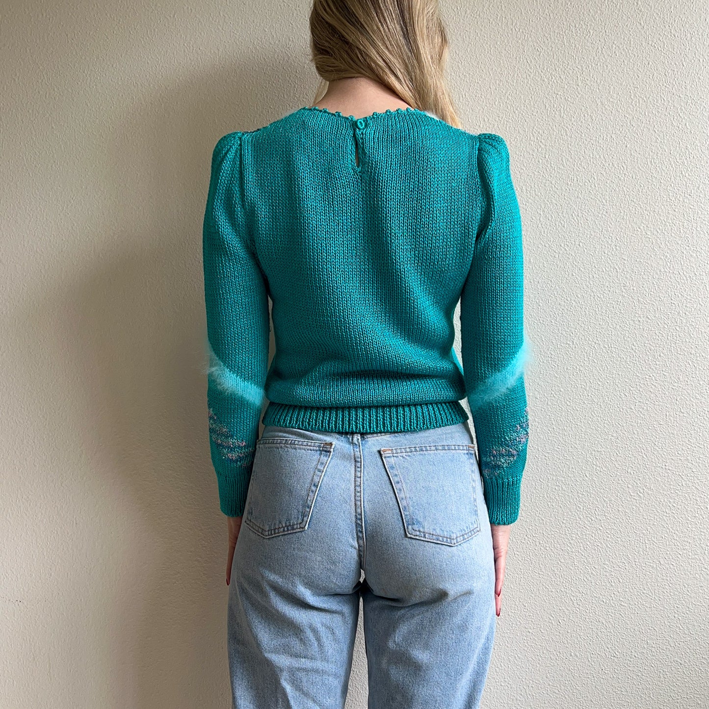 1980s Turquoise Fuzzy Knit Sweater (S/M)